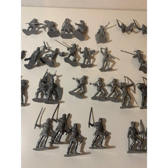 Lot of 50 Medieval Army Men Collection Bundle Silver Gray Plastic N5